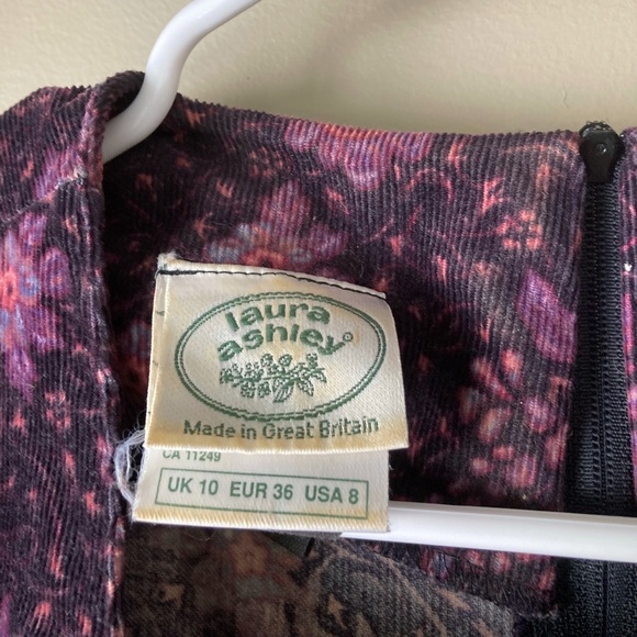 Vintage Laura Ashley Purple Floral Corduroy Puff Sleeve Dress 8 - Picture 7 of 7